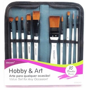 KIT COM 10 PINCÉIS + ESTOJO HOBBY & ART - SINOART