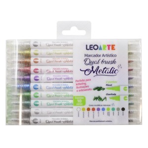 MARCADOR ARTÍSTICO DUAL-BRUSH METÁLICO C/ 10 CORES - LEOARTE
